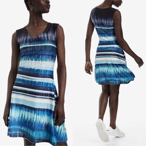 DESIGUAL | NEW Stripe Blues & White V-Neck Fit & Flare Dress Women’s Size Medium
